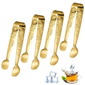 RuiChy 薔薇 アイストング 4個セット ミニ 11cm ステンレス製 レリーフフラワー サービングトング 氷挟み パン挟み 角砂糖 お菓子 ケー