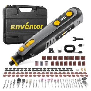 ENVENTOR リューター 8V充電式、5段変速・5,000〜30,000rpm、USB Type-C、125アクセサリー付き