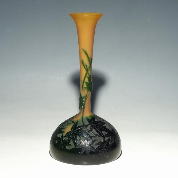 エミール ガレ 花瓶 20cm カエデ文 イエロー グリーン