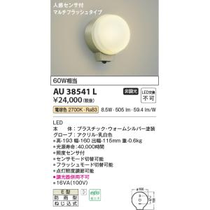 安心のメーカー保証 【インボイス対応店】コイズミ照明器具 ポーチライト AU38541L 人感センサ...