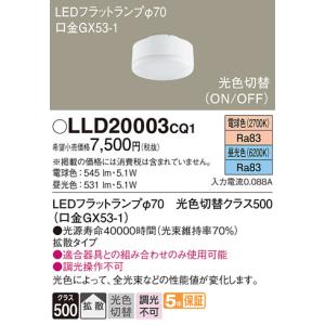 【インボイス対応店】パナソニック照明器具 ランプ類 LEDユニット LLD20003CQ1 （LDF5-H-GX53/LD/S） LED Ｔ区分　