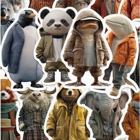 動物コスチューム ステッカー10枚セット 防水 ノートパソコンや水筒に スマホ ランダム発送