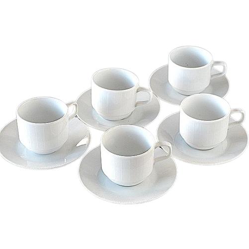 コーヒーカップ＆ソーサー 5客 スタック仕様 業務用 真っ白