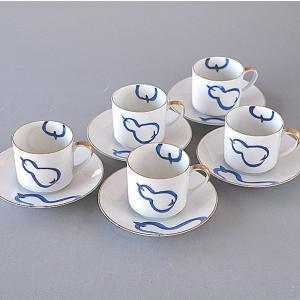 コーヒーカップ＆ソーサー 5客 青瓢箪 豪華金ライン 和テイスト