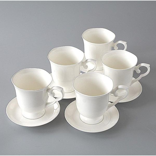 コーヒーカップ＆ソーサー ５客セット ボーンチャイナ 大きめのカップ 小さめのソーサー