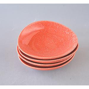 中皿 4枚セット 赤に白吹き たわみ皿｜kurasinoutuwa