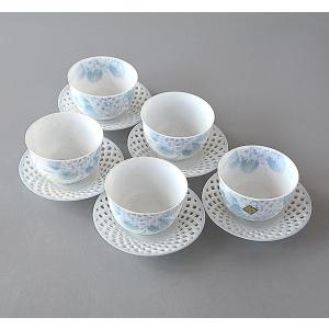 ☆値下げしました☆　有田焼　ホタルつゆ草　和食器セット 有田焼 ホタルつゆ草 湯呑み5客セット（フタ付汲出揃え） : お値打ち