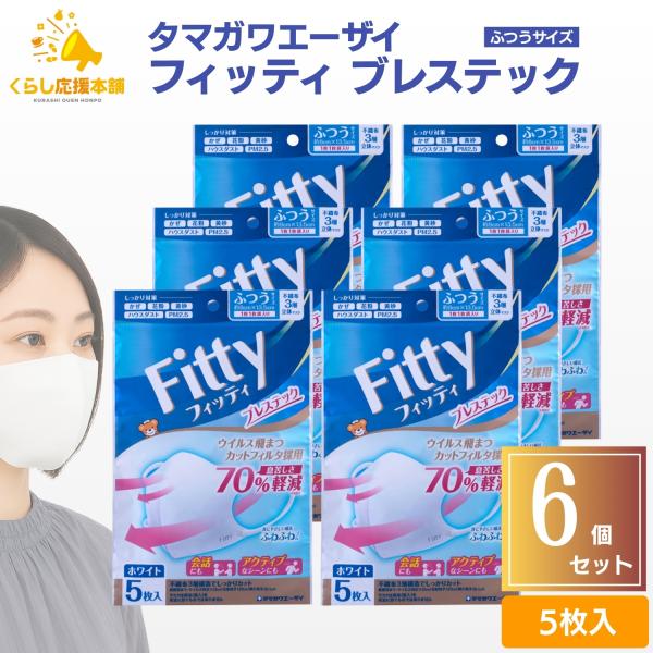 送料無料  6袋セット  タマガワエーザイ フィッティ ブレステック ホワイト ふつう 5枚入 立体...