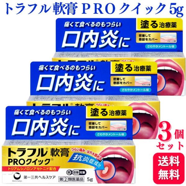 指定第2類医薬品 3個セット 第一三共ヘルスケア トラフル軟膏 PRO クイック 5g 口内炎