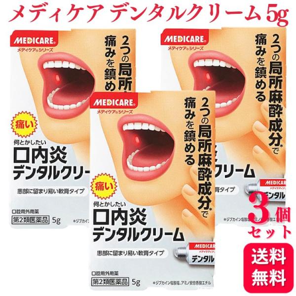 第2類医薬品 3個セット 森下仁丹 メディケア デンタルクリーム 5g 口内炎