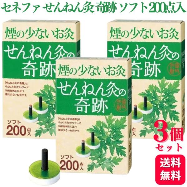 3個セット セネファ 煙の少ないお灸 せんねん灸の奇跡 ソフト 200点入 よもぎ 炭化もぐさ お灸