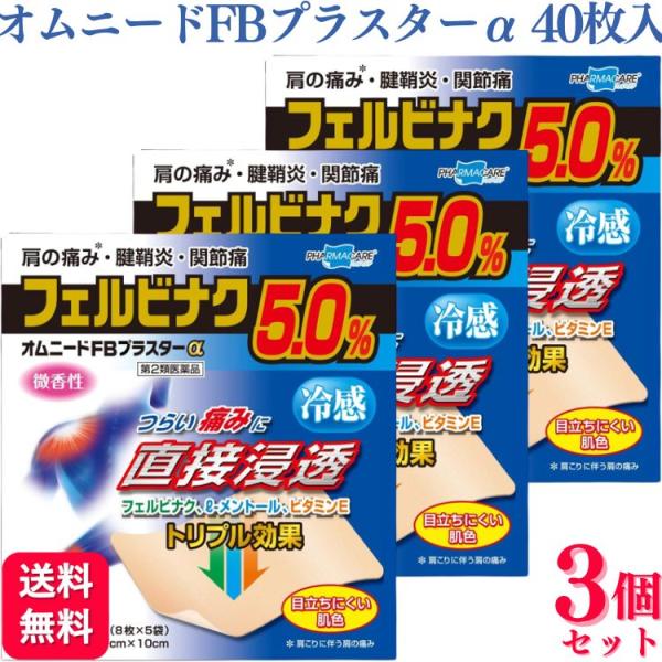 第2類医薬品 3個セット テイコクファルマケア オムニードFBプラスターα 40枚 鎮痛 消炎 テー...