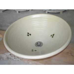 真山窯 手洗い鉢 中サイズ ３２ｃｍ 黄瀬戸点紋 排水金具付｜kurasuke