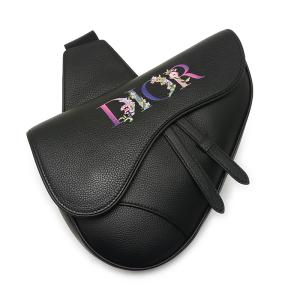 ディオール DIOR サドルバッグ フラワーロゴ レザー ブラック メンズ 極美品｜kurata7