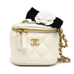 シャネル CHANEL ミニチェーンバニティバッグ マトラッセ レザー ホワイト系 ゴールド金具 保存袋付｜kurata7