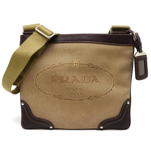 プラダ PRADA ロゴジャガード ショルダーバッグ 斜め掛け キャンバス ブラウン 茶