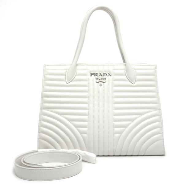 プラダ PRADA ダイアグラム 2wayバッグ 1BA165 トートバッグ ストラップ付 白 ホワ...