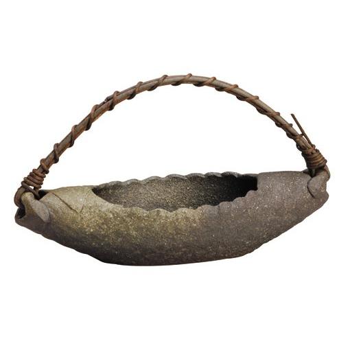 信楽焼　舟型つる付花入　花器