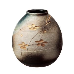 信楽焼　金彩花彫花瓶　花器