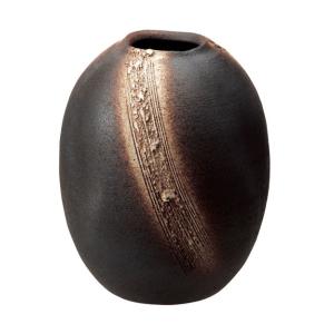 信楽焼　茶窯変櫛目花入　花器