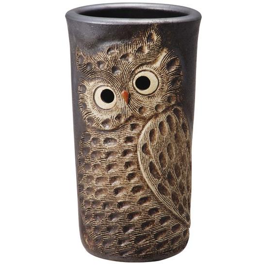 信楽焼　傘たて　ふくろう彫り傘立　　黒　