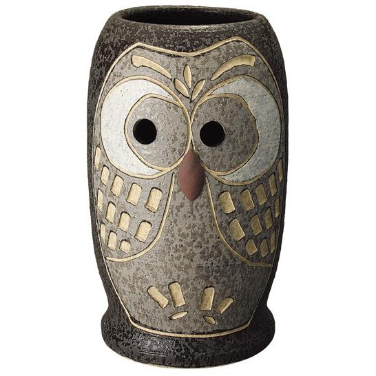 信楽焼　傘たて　ふくろう彫傘立　　ブラック