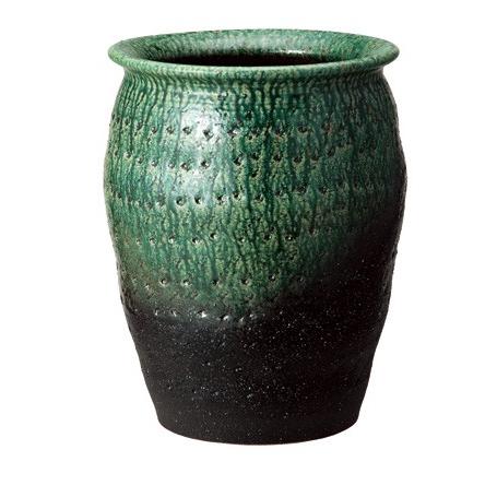 信楽焼　傘たて　緑彩壺型傘立　