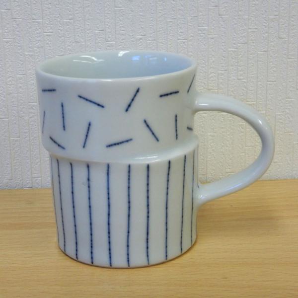 砥部焼　マグカップ　呉須象嵌　乱線×縦じま　カップ　陶彩窯　焼き物　陶器