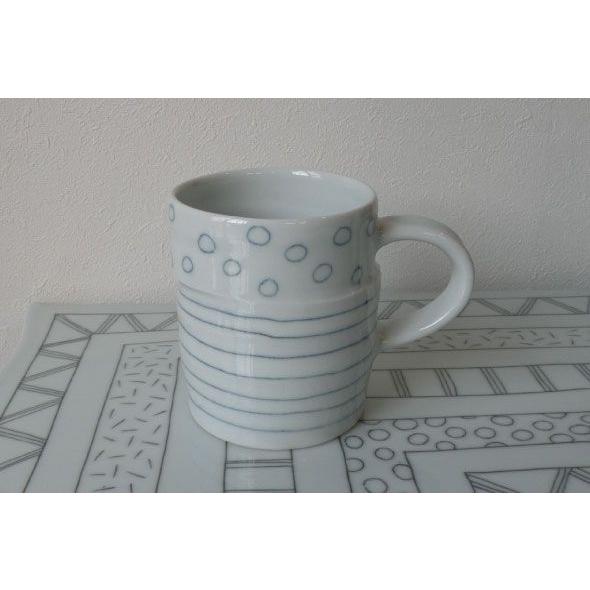 砥部焼　マグカップ　呉須象嵌　丸×横線　陶彩窯　焼き物　陶器