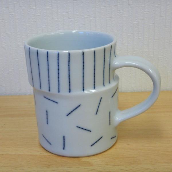 砥部焼　マグカップ　呉須象嵌　縦じま×乱線　カップ　陶彩窯　焼き物　陶器