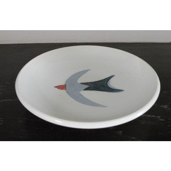 砥部焼　ツバメ　水色　一羽　皿　杉浦非水　食器皿　 陶彩窯　焼き物　陶器