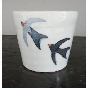 砥部焼　ツバメ　２羽　そばちょこ　杉浦非水　 陶彩窯　焼き物　陶器