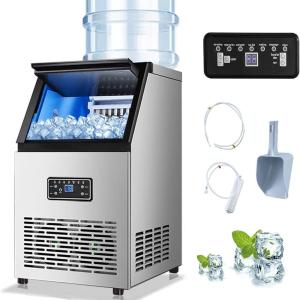 製氷機 110V業務用自動製氷機 ステンレス鋼 コンパクト 省エネ 家庭用商用新型静音デスクトップパイプラインなしの大容量 40kg/60kg/日 低音 簡単操作