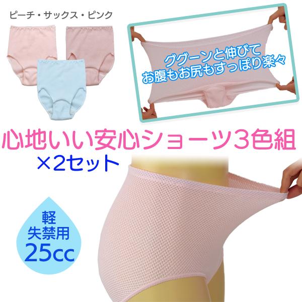 【2セット6枚】失禁パンツ 尿漏れパンツ 女性用 心地よい 安心ショーツ 吸水ショーツ3色組 25c...