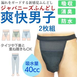 尿漏れパンツ 軽失禁パンツ 男性用 2枚組 40cc ふんどし 爽快男子 お尻側までしっかりガード‐ふんどしパンツ ショーツ 重ね履き メンズ 尿漏れパンツ 消臭 防水