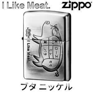 ZIPPO アイ・ライク・ミート ブタ Ni ‐ I Like Meat 1129 イイニク 豚 豚肉 肉 肉屋 ニッケル ジッポー ライター 正規品｜KURAZO-よろずや くら蔵