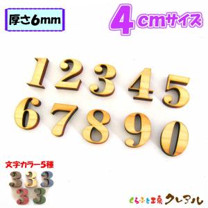 木製 数字 文字　４センチ　厚さ6ｍｍ　カラー５色 文字
