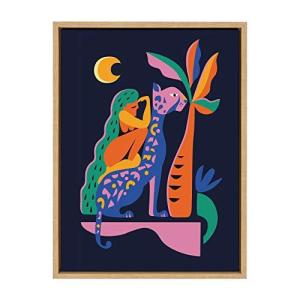 Kate and Laurel Sylvie Girl On Cheetah Framed Canvas Wall Art by Rac 並行輸入｜kurichan-shop