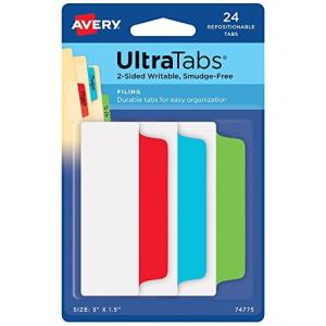 Avery Ultra Tabs、3インチ x 1.5インチ、両面書き込み可能、アソートレッド、ブルー、グリーン、24枚の再配置可能なフ 並行輸入｜kurichan-shop