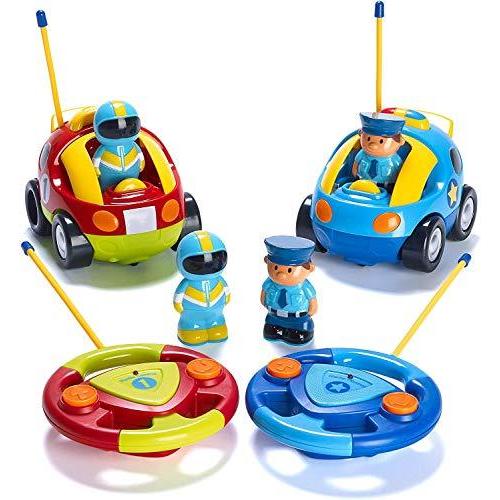 2パックの漫画のリモコン車-警察の車とレースカー-子供、男の子、女の子のためのラジコンおもちゃ-それ...