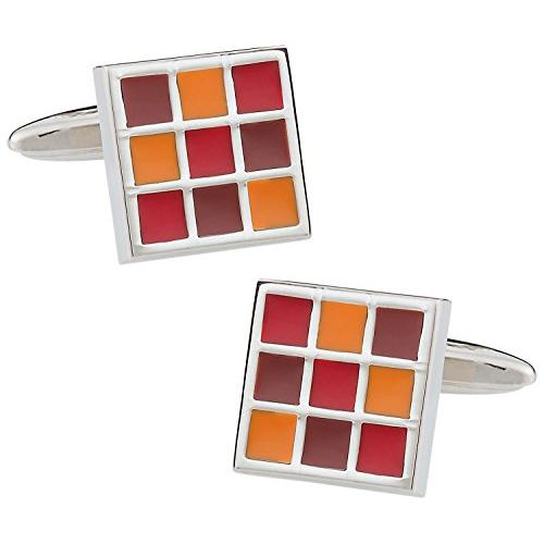 Cuff - Daddyエナメル赤、オレンジ、ブラウンSquare Cufflinks 並行輸入