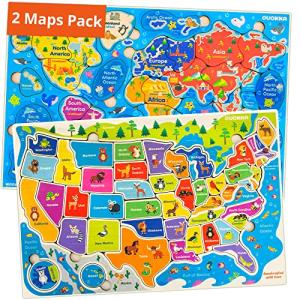 QUOKKA ジグソーパズル 4~8歳児用 幼児向け知育玩具 3~5~7歳、男女兼用。世界地図、アメリカの各州と州都が学べる未就学児童用 並行輸入｜kurichan-shop