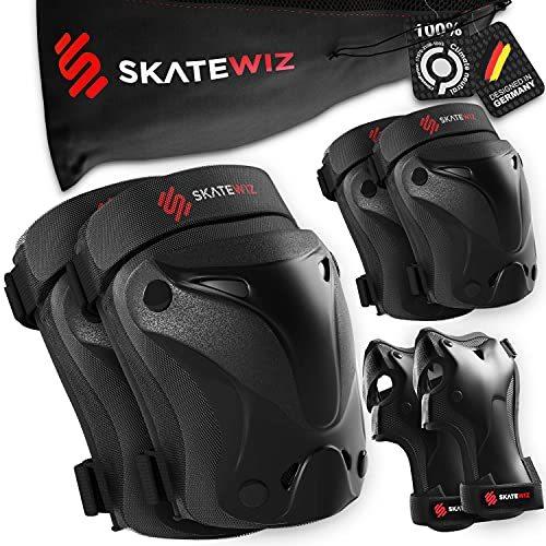 SKATEWIZ スケートボードパッド用膝パッド - Mサイズ ブラック - 大人用肘と膝パッド 女...
