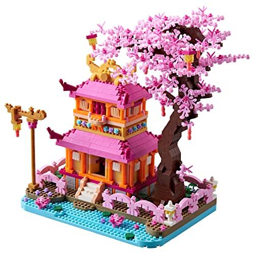 YUJNS さくらの木の家 建築 マイクロブロックセット 日本の桜盆栽 ビルディングミニレンガ モデ...