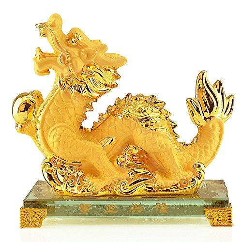 Wenmily 大型サイズ 中国十二支ドラゴン ゴールデン樹脂 コレクターズフィギュア テーブル装飾...