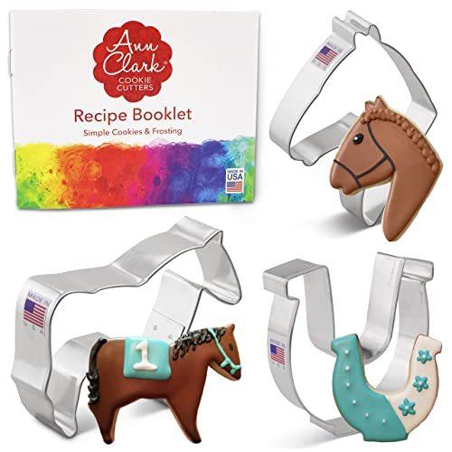馬クッキーカッターセット レシピブックレット付き - 馬、馬の頭、蹄鉄 - アン・クラーク - 米国...