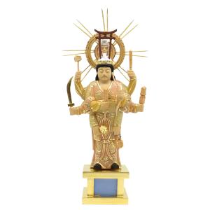 天然 檜 総手彫り 『 裸 吉祥天 』 李建作 純金彩 水晶宝珠 木彫 彫刻