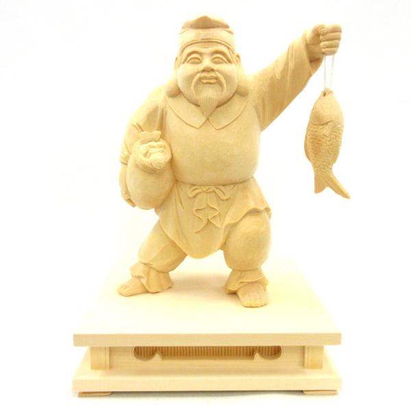 木彫仏像 七福神・恵比須天（恵比寿天） 高さ約25cm桧木 （受注生産）