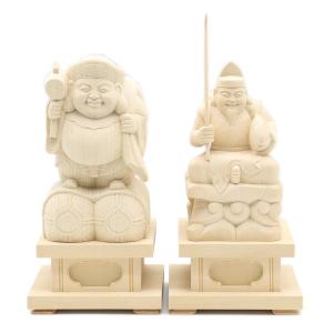 木彫り 大黒天 高さ24cm 置物 ねずみ付き 七福神 縁起物 : 仏像と