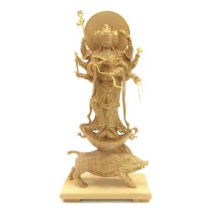 木彫り仏像 七福神之【寿老人】 柘植 金泥付 高さ8.5cm : 海宇工芸館